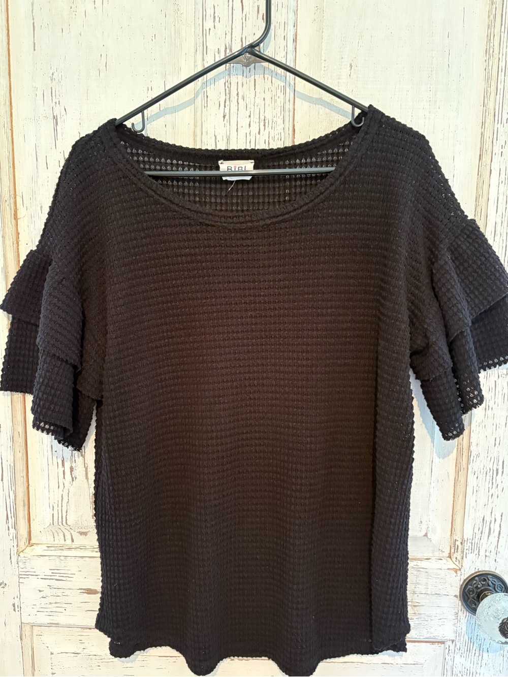 BIBI Waffle Knit Ruffled Sleeve Top - Picture 2 of 4